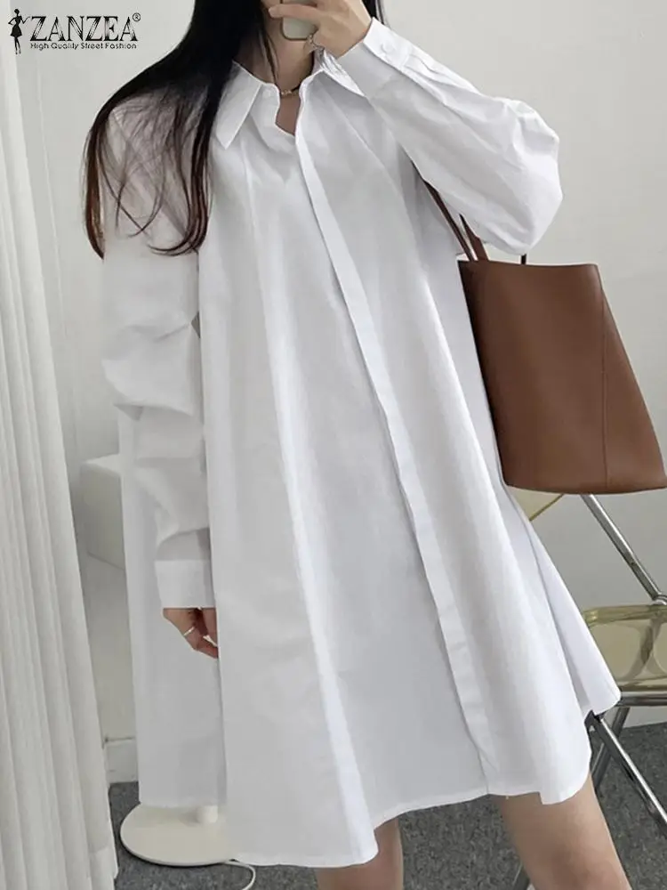 

ZANZEA Casual Loose Long Sleeve Shirtdress Women BF Style Raglan Sleeve Button Up Short Dress Oversize Fashion Lapel Vestidos