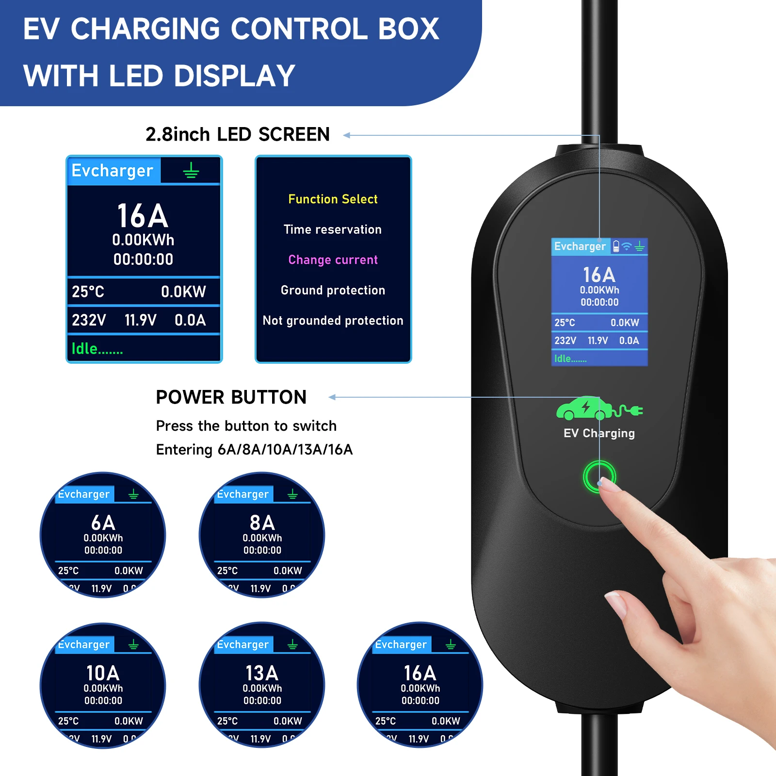 AFYEEV 3600 Вт Портативное зарядное устройство для электромобилей Type 2 IEC62196-2 Type1 SAE J1772 Зарядное устройство для электромобилей с вилкой европейского стандарта, Wi-Fi, Bluetooth, управление через приложение (art.: 3920ca6dbbe71) - 3920ca6dbbe71
