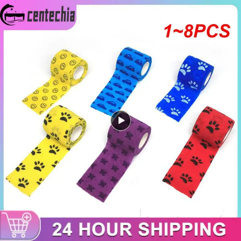

1~8PCS Printed Self Elastic Adhesive Athletic Tape Wraps 2.5cm Sports Colorful Bandage for Finger Joint Ankle Knee Pet