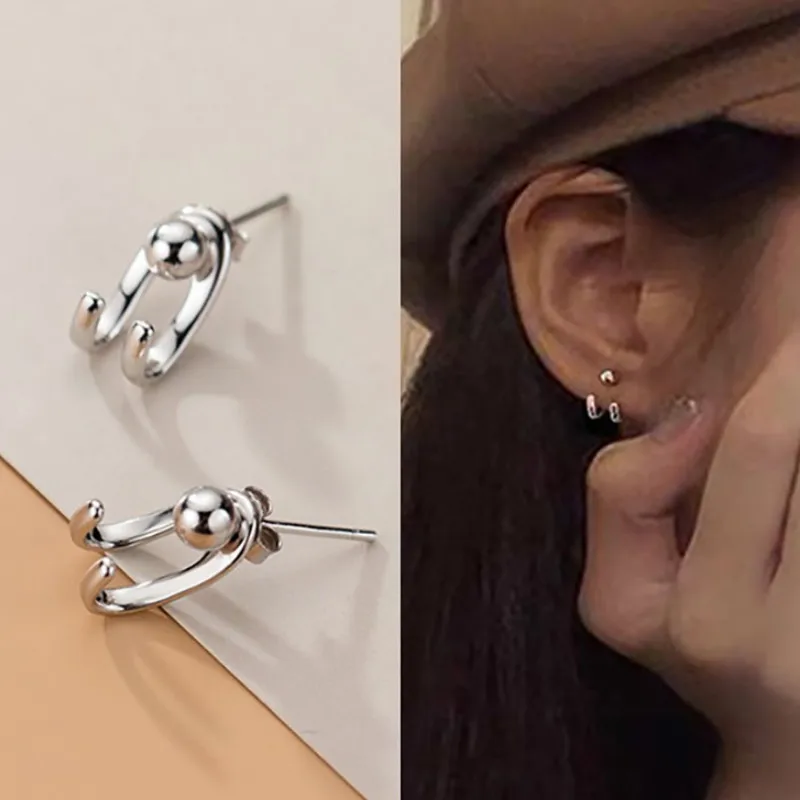 

2022 New 1 Pair Silver Color Geometric EarringWomen Simple Metal Style Stud Earrings For Women Creative Jewelry Gift