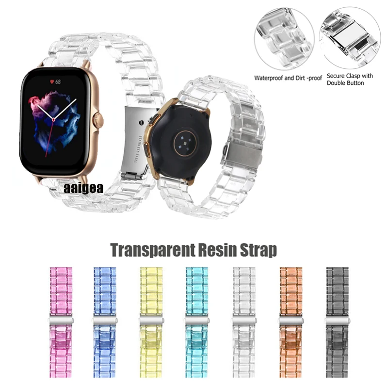 

20mm 22mm Transparent Resin Strap For Huami Amazfit GTS 2e GTS2 mini GTS3 /GTR 3 Pro /Bip U S Replacement wristbad Band Bracelet