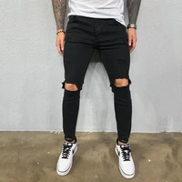 high quality new european and american mens ripped elastic skinny jeans torn trend pants student social casual mens pants