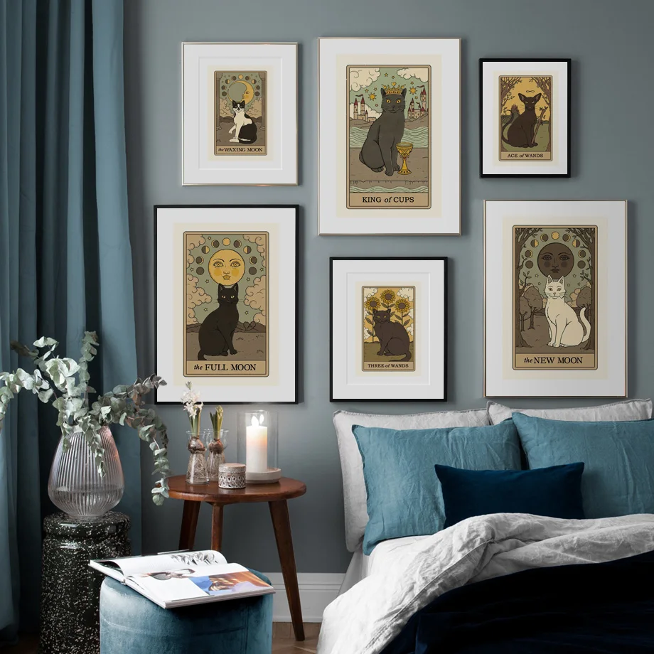 

Tarot The Full Moon Waxing Moon Ace Of Wands Wall Art Print Canvas Painting Nordic Poster Wall Pictures For Living Room Decor