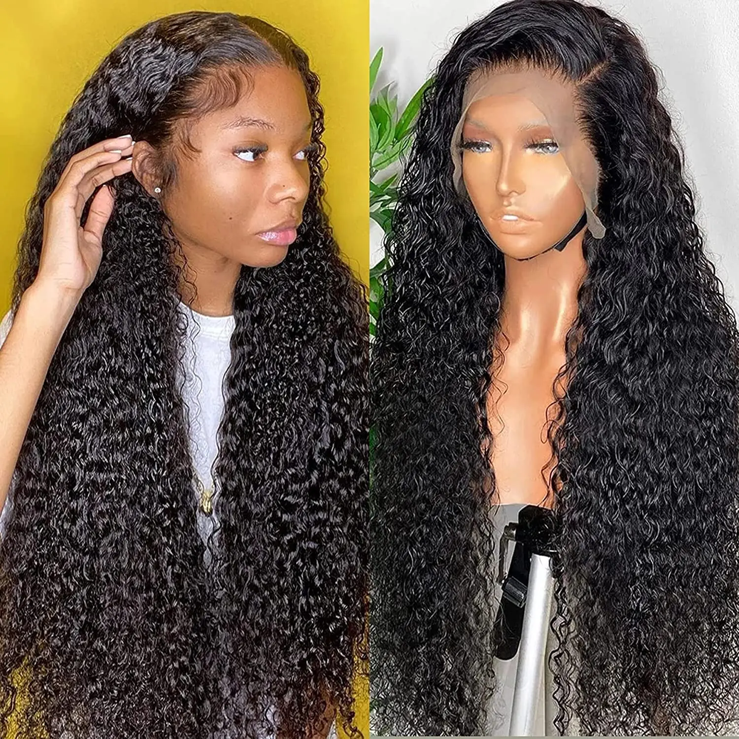 

Curly Wave Lace Front Wig With Baby Hair 13X4 HD Lace Frontal Wig Glueless Natural Black Curly Human Hair Pre Plucked Hairline