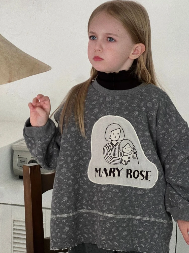 

HoneyCherry Winter New Girl's Cartoon Embroidery Padded Sweatshirt Fashion Printing Pullover Thickened Tops Kids Clothes Girls