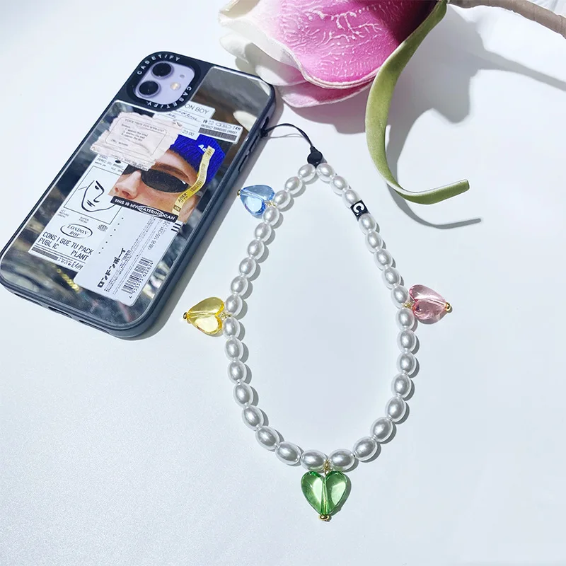 

KKBEAD Heart Pendant for Mobile Case Cord Phone Chain Beads for Friends Gift Acrylic Pearl Phone Charm Strap Cellphones Lanyard