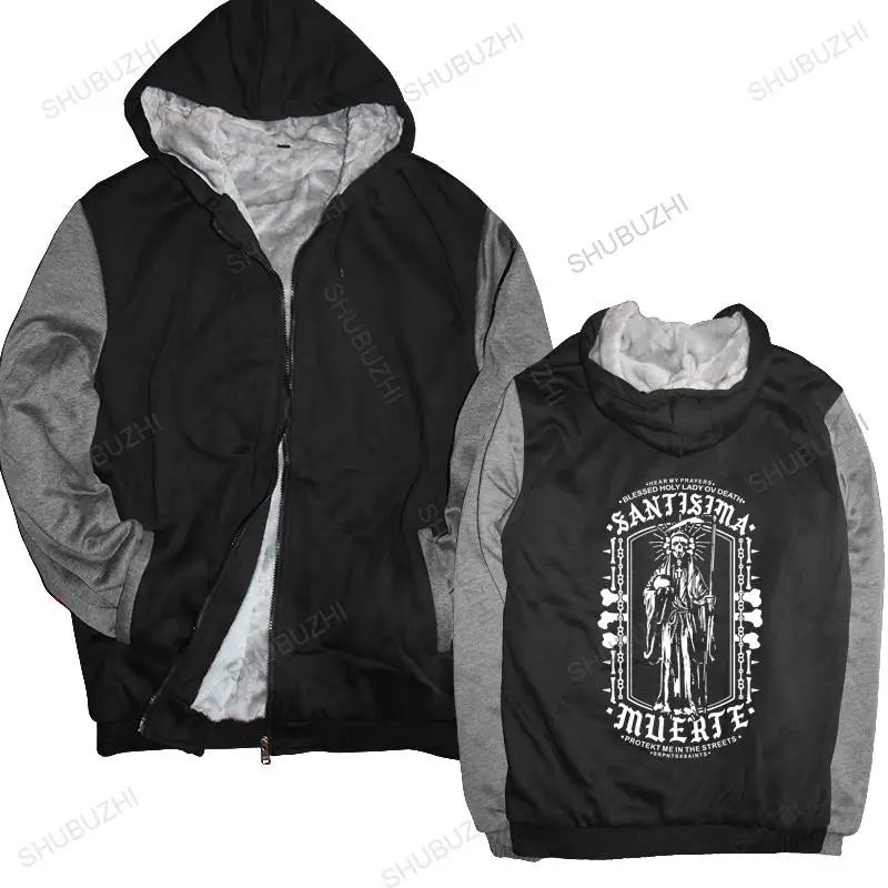 

men fleece hoody Handsome Santa Muerte warm coat Men Lady of Holy Death Mexican Skull coat men winter sweatshirt drop shipping