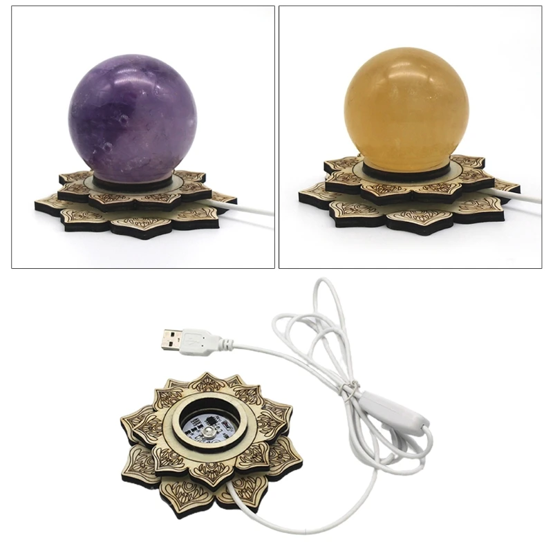 

YYSD Lamp Base Personalized Creative Solid Wood LED Luminous Handicraft Decoration Ornaments Lotus Shaped Holder Night Lights