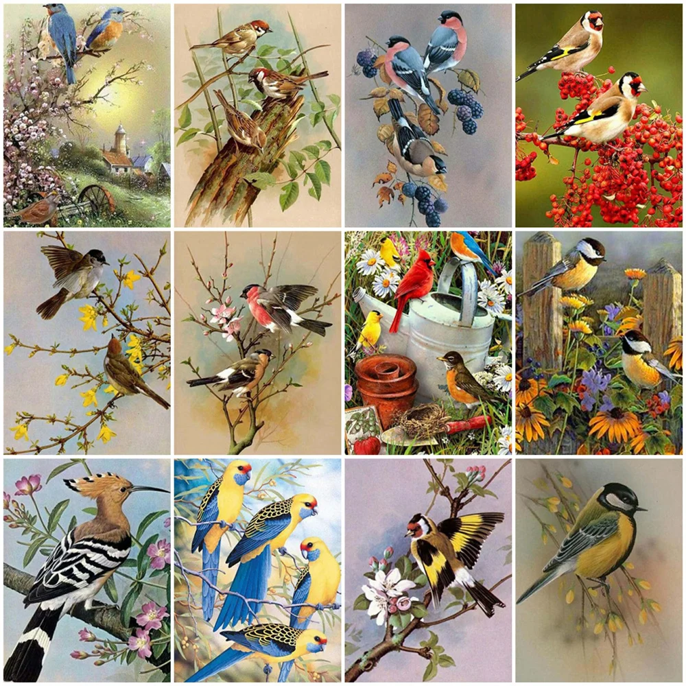 HUACAN 5D DIY Painting By Numbers Bird Animal Acrylic Unique Gift Hand Painted Picture By Numbers Flower For Living Room