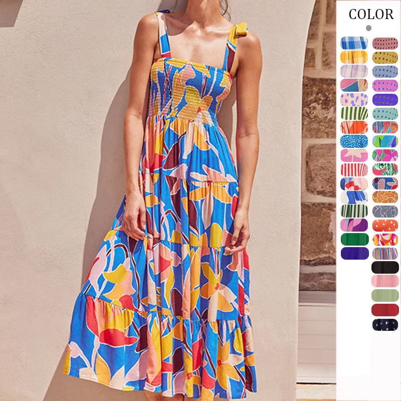 

2023 Summer Women's Clothing New Commuter Sleeveless Hot Girl Printed Long Strap Dress for Women