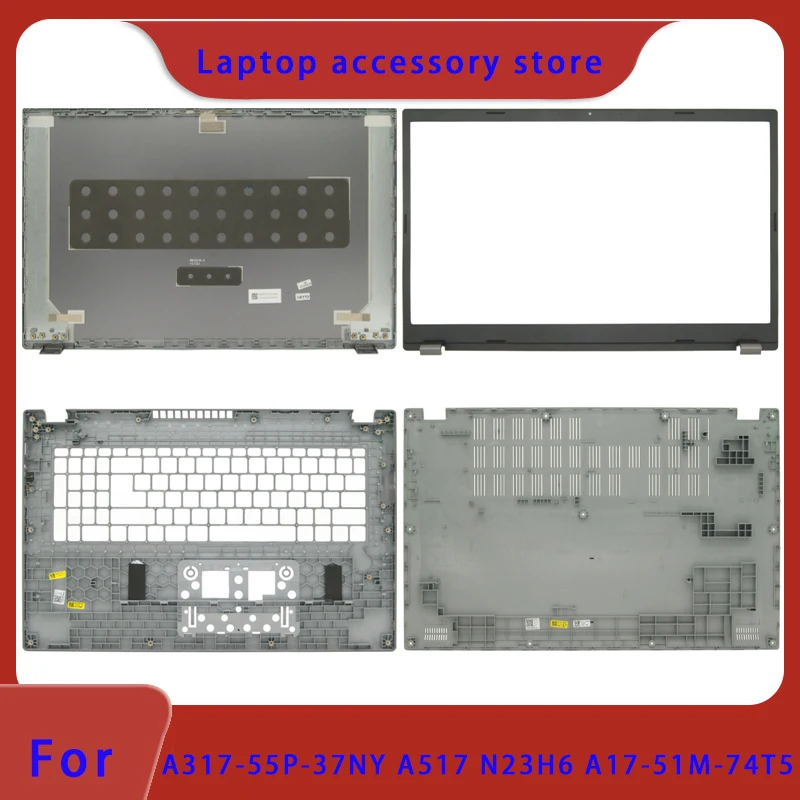 Фото Подходит для ноутбука Aspire 5 17 A517-58M-36HF N23H6: задняя крышка ЖК-экрана, передняя панель, подставка для рук, нижняя часть корпуса, петли ABCD, серый цвет. №1