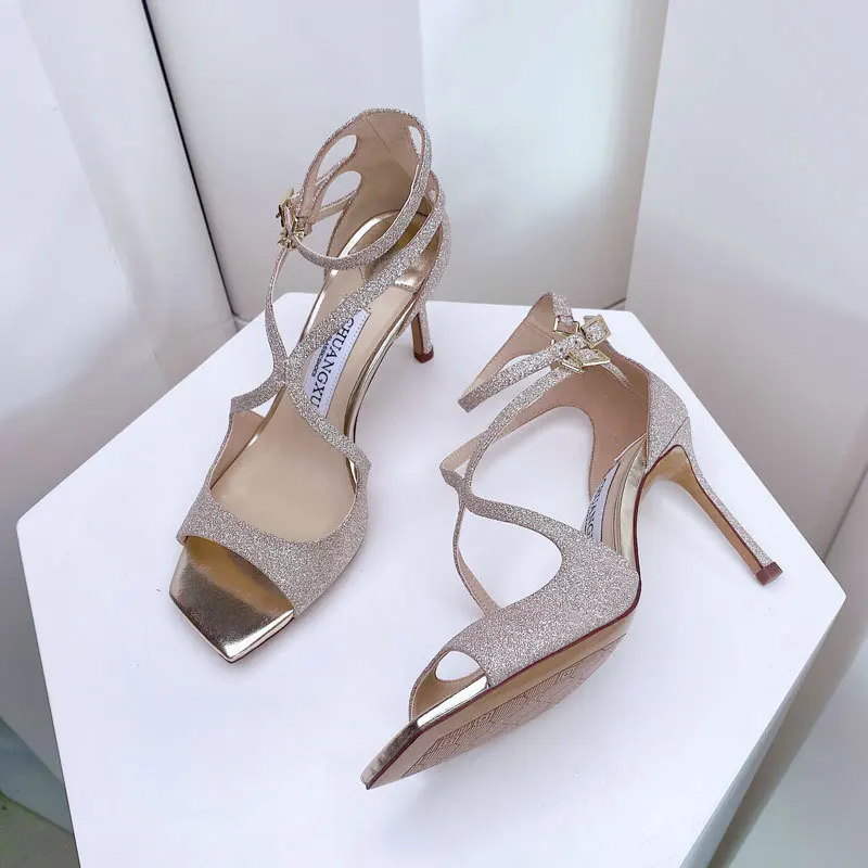 For Women Summer Shoes Gladiator Sandals 2023 New Square Head High Heels Stiletto Fashion Ladies Shoes Luxury Brand Woman Shoes