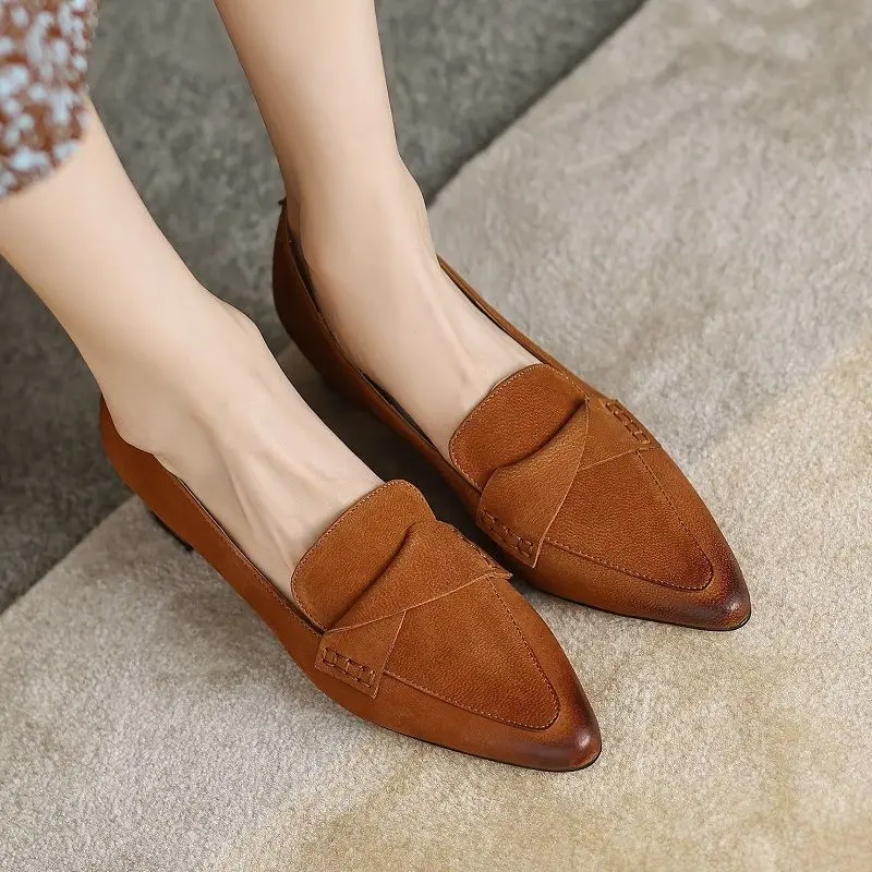

Retro Cozy Med heels Spring Autumn Office Lady Pumps Women's Shoes Dress Heels Women Sheepskin Shoes On Heel 4 CM French Style