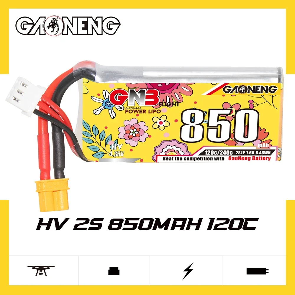 Gaoneng GNB 2S HV 7.6V 850mAh 120C Lipo JST