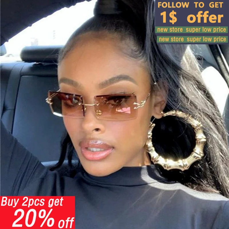 

Women's Sunglasses Vintage Fashion Frameless Rectangle Eyeglasses Shades Gradient UV400 Lenses Traveling Sun Glasses For Women