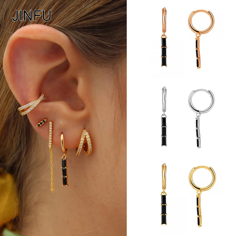 

JINFU Copper Gold Plated Hoop Earrings For Women CZ Zircon Piercing Dangle Earrings 2022 Women Fashion Jewelry Wholesale