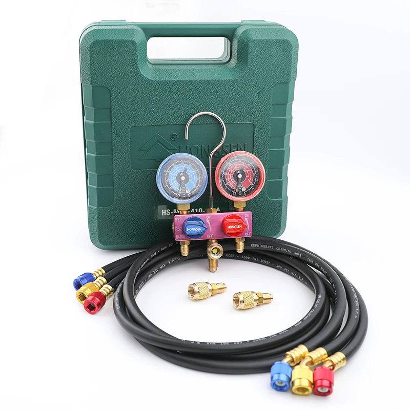 HONGSEN HS-M02 Car Air Conditioning Pressure Manifold Gauge Hose Hook Kit for R410A R32 R22 Refrigerant Fluoridation Tools