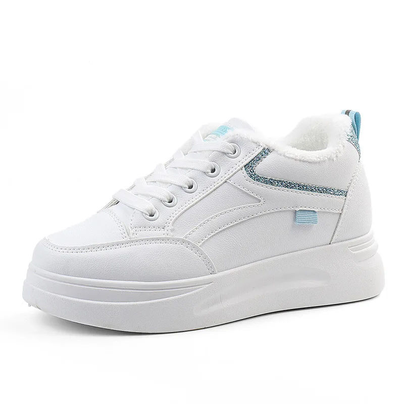 

1727 Plus Velvet White Shoes Winter Women's Shoes Annual Leather Increase Ties With Thick Bottom Sports Shoes 2022 New