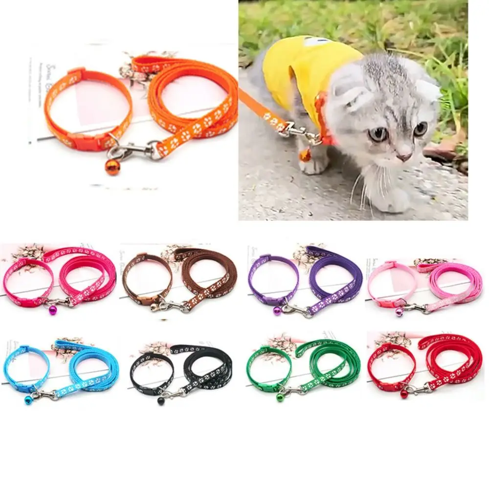 

with Bell Cat Harness and Leash Set Colorful Paw Pattern Puppy Halter Polyester Detachable Pet Walking Vest