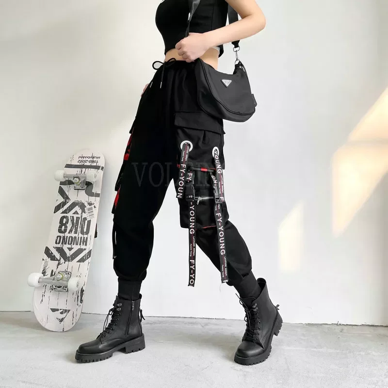 

Брюки-карго женские с завышенной талией, повседневные штаны в стиле панк, уличная одежда в стиле хип-хоп, брюки-карандаш в стиле Харадзюку, м...