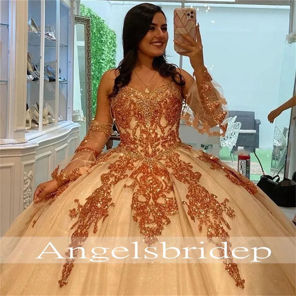 ANGELSBRIDEP милое платье Quinceanera для 15 вечерние модные съемные рукава аппликация