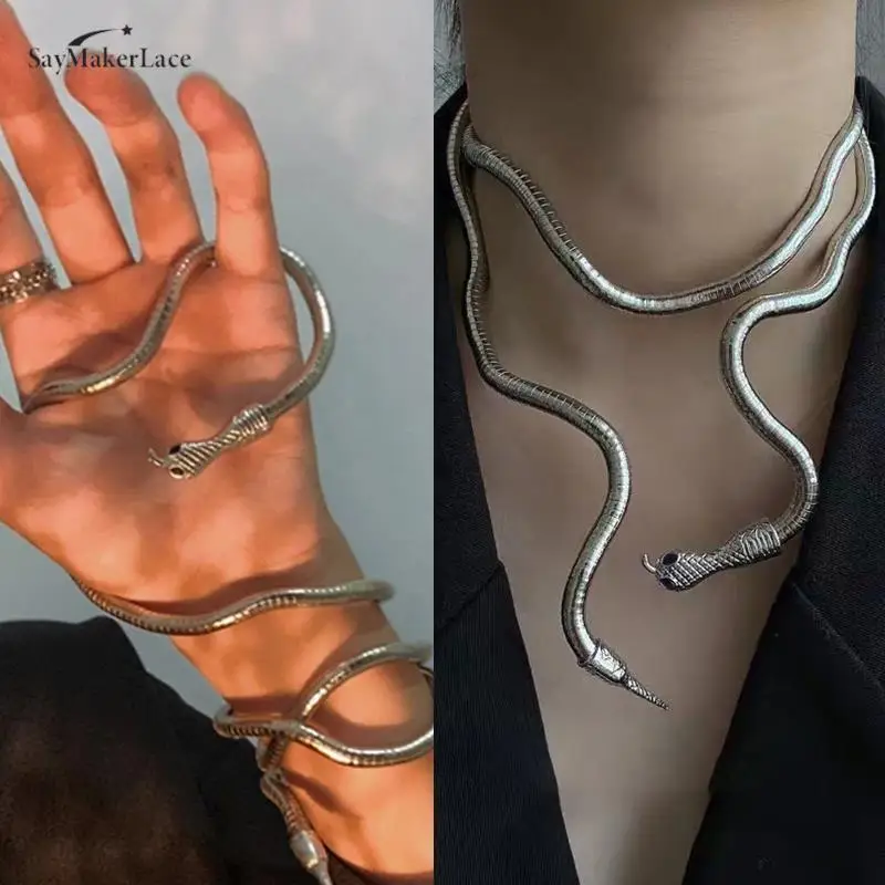 

New 1pc Punk Gothic Snake Necklace Choker Adjustable Snake Bracelet Flexible Wrap Collar Multi-Purpose Jewelry For Women