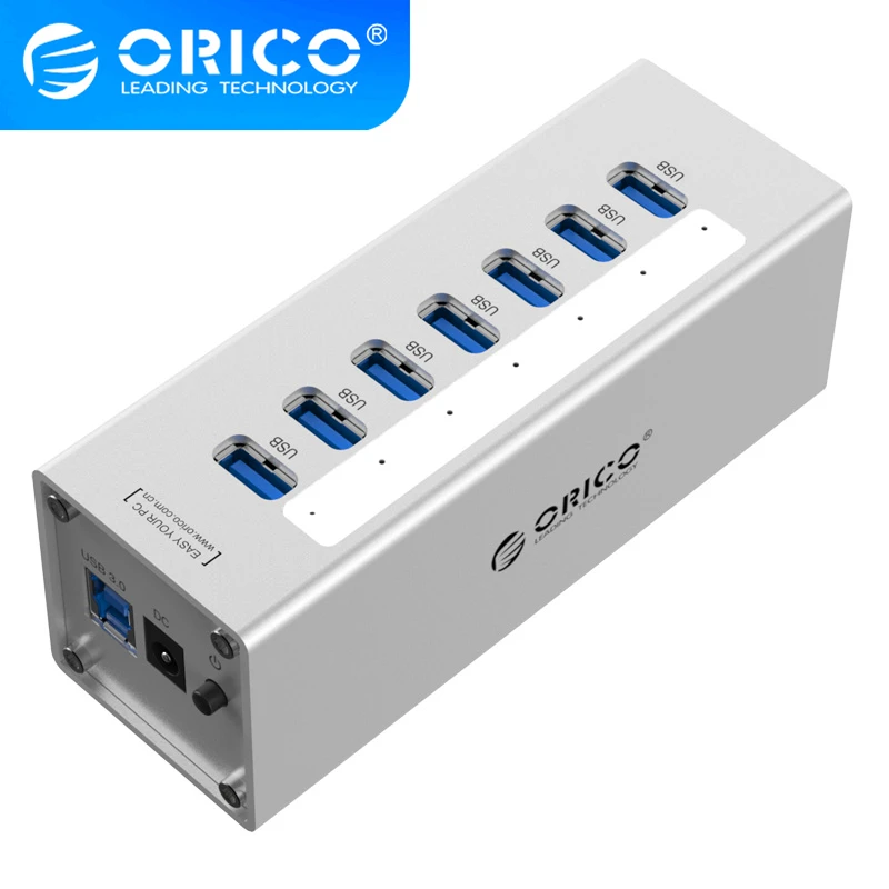 

ORICO 7-Port Aluminum USB 3.0 HUB with 12V Power Adapter Support BC 1.2 Charging Splitter for MacBook Laptop PC Accessories