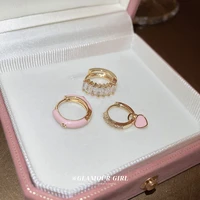korean fashion earrings for women 2022 new trend pink 3 setsets ear clip zircon love luxury girls jewelry earring set gift