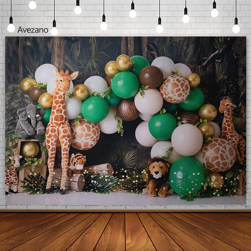 

Wild Animals Backdrop Jungle Safari Boy Birthday Party Balloon Decor Kids Portrait Photo Props Photography Background Photoshoot