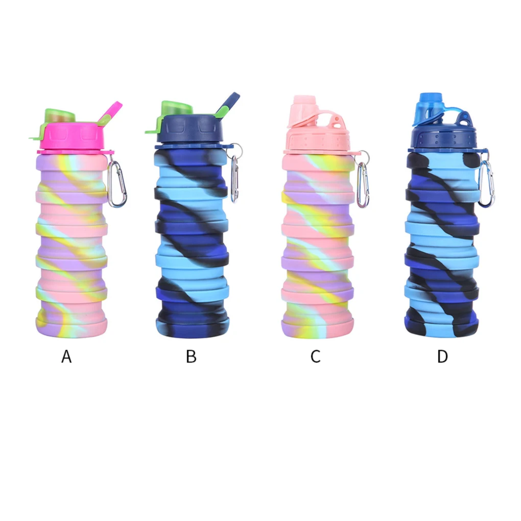 

500ml Foldable Water Cup Silicone Collapsible Cycling Water Bottle Travel Kettle Portable Outdoor Camping Drinking Mug with Lid
