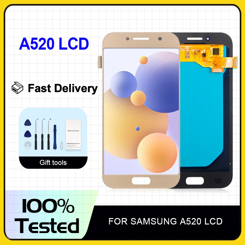 

ЖК-дисплей Amoled A520 для Samsung Galaxy A5 2017 с сенсорной панелью и дигитайзером в сборе A520M A520F, 1 шт., бесплатная доставка