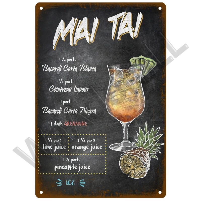 Металлический винтажный плакат &quotКоктейль и пиво&quot
