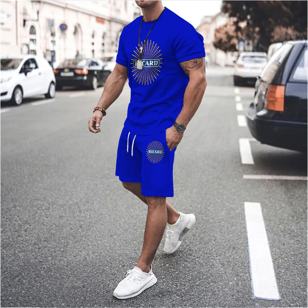 Fashion Tracksuit Men Suit Street Trend Casual T-shirt Shorts Set Letter 3D Printed Round Neck Oversized Jogging Clothing Men's