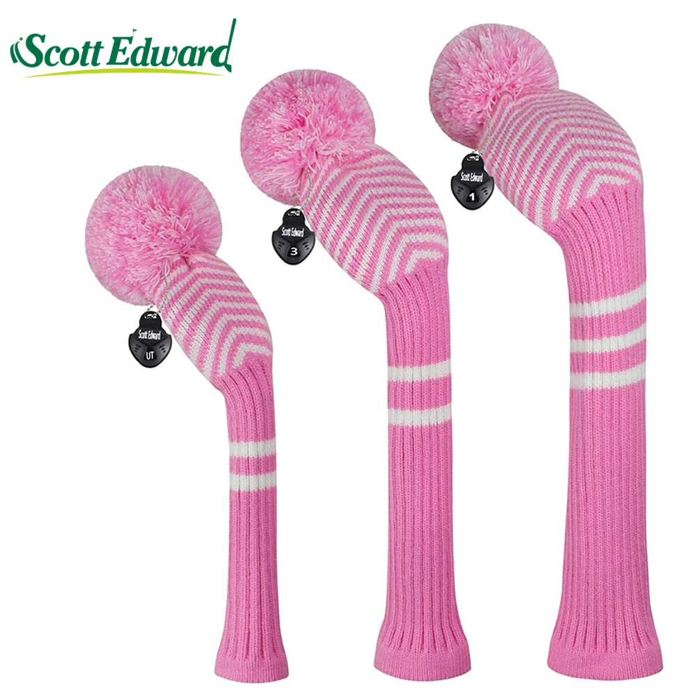 Knit Headcover Pink Stripe Golf Protector For Driver(460cc) Fairway And Hybrid(ut) Or Only Gift Box
