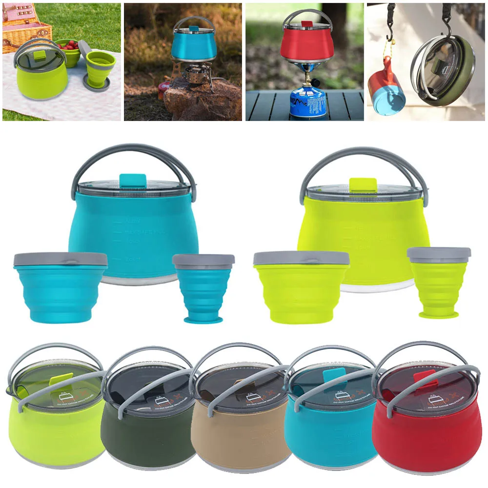 

1/3pcs Silicone Folding Kettle Portable Outdoor Camping Open Fire Coffee Tea Box Cookware Outdoor Camping Hiking Backpack Pot