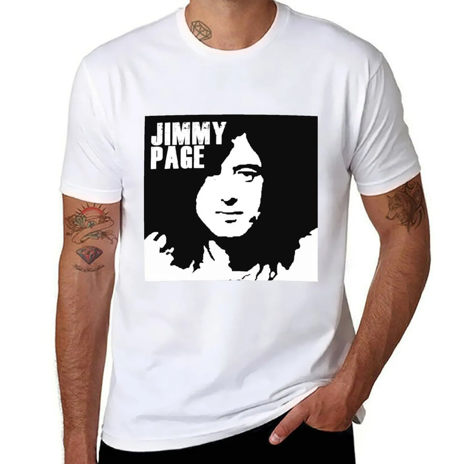 Футболка с трафаретом Jimmy Page (Led Zeppelin Guitarist) Забавная футболка большого размера
