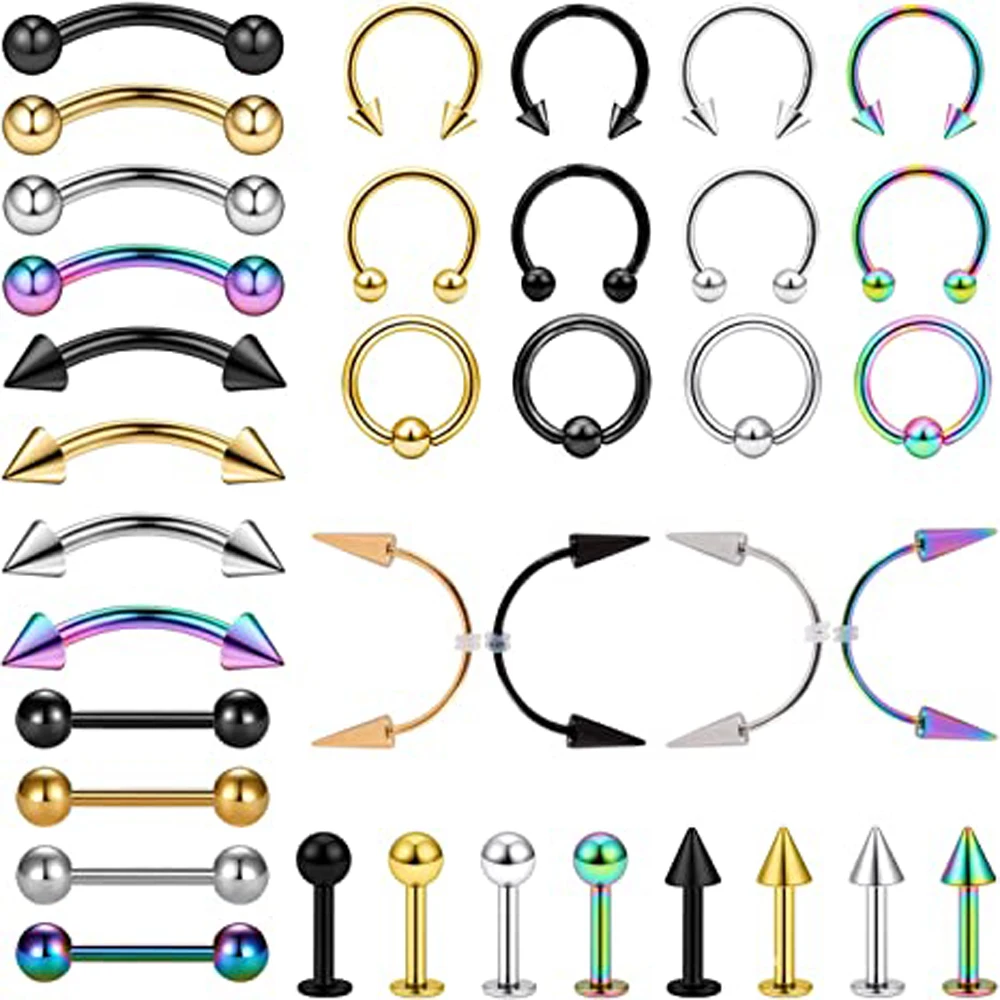 

1PC 16G Lip Nail Vampire Teeth Ring Stainless Steel Teeth Nose Rings Smiley Piercing Jewelry Silver Black Gold Colourful