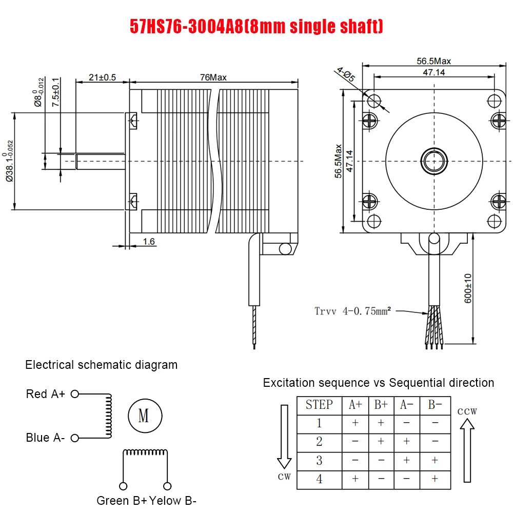 NEMA23 57 Шаговый двигатель 1 8 Нм 2 фазы 270 унций 3A 76 мм вал 57HS76 4-выводной для