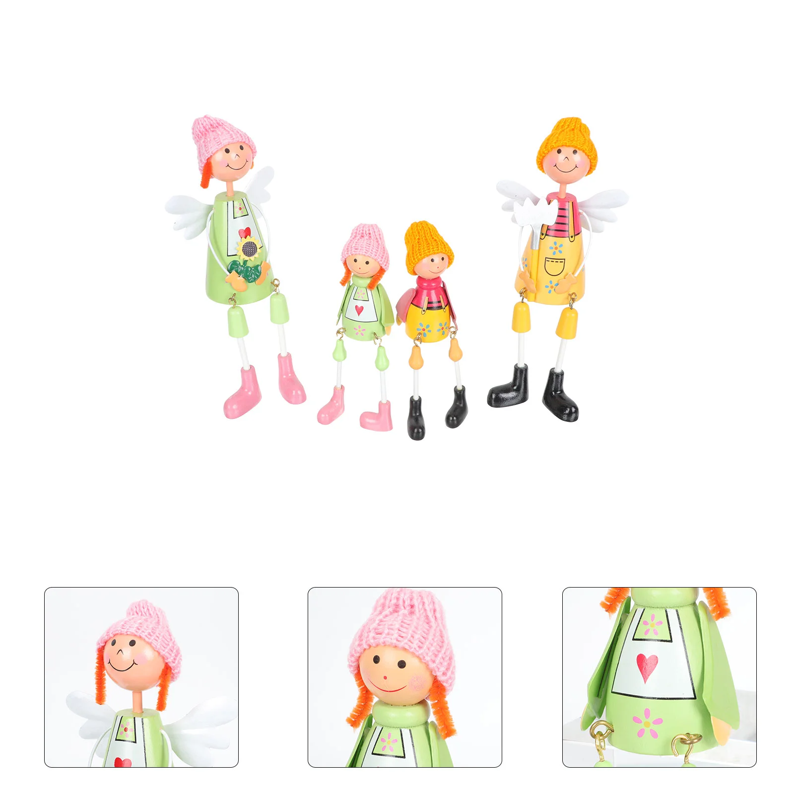 

4Pcs Wooden Parent and Kid Sitting Dolls Long Leg Doll Decorations Desktop Decors