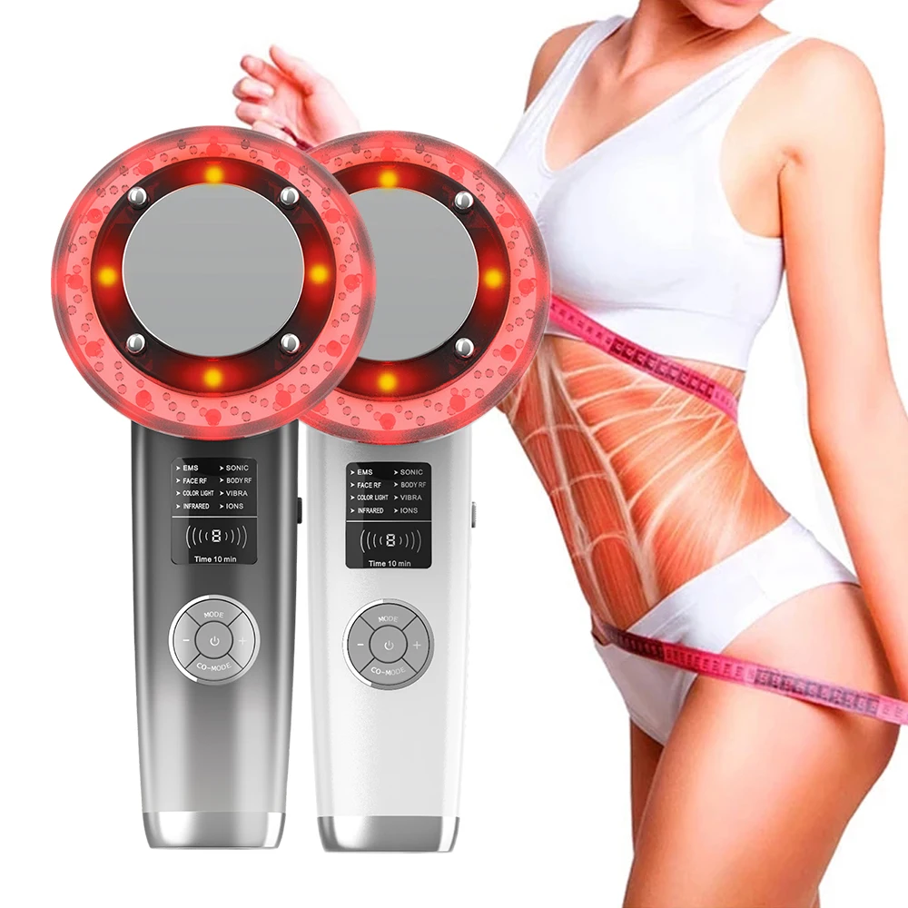 

8 in 1 Ultrasonic Fat Cavitation Burn Slimming Anti Cellulite Machine EMS RF 6 Color LED Phototherapy Beauty Care Face Massager