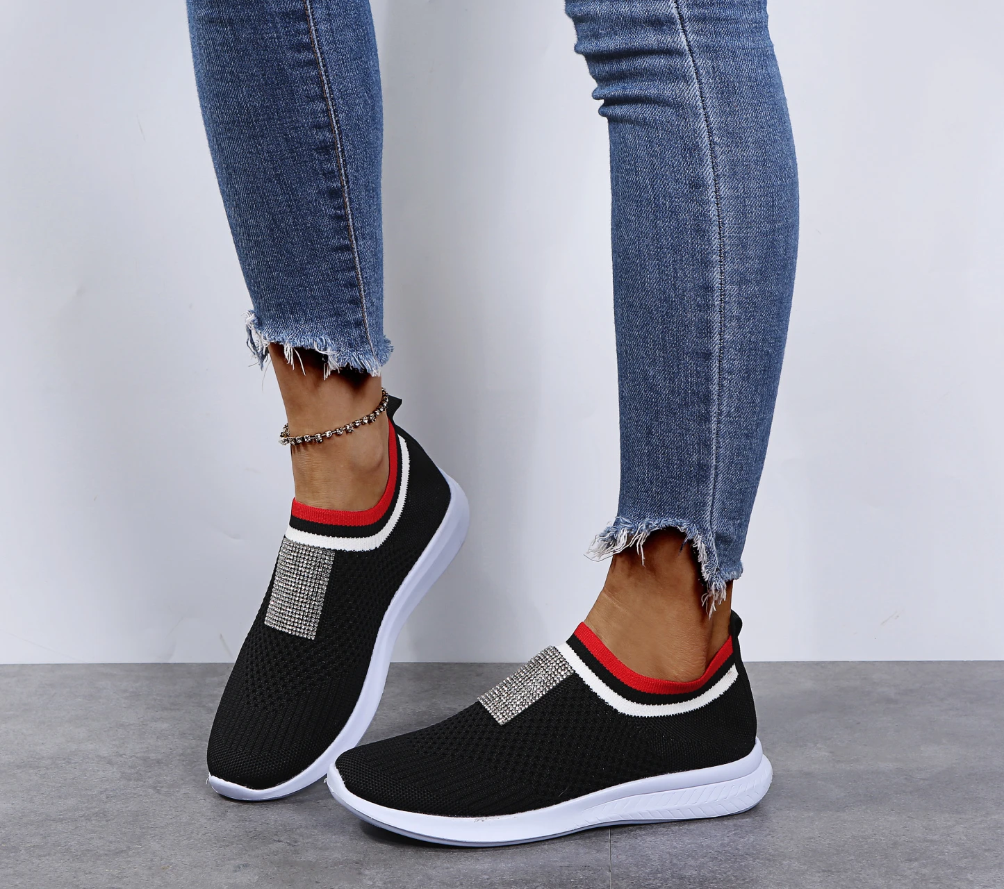

2022 summer Women's Vulcanized Female Mesh Women's Sneakers Shoes genuine rhinestones Casual Walking Shoes Flat Anti-slip Sneake