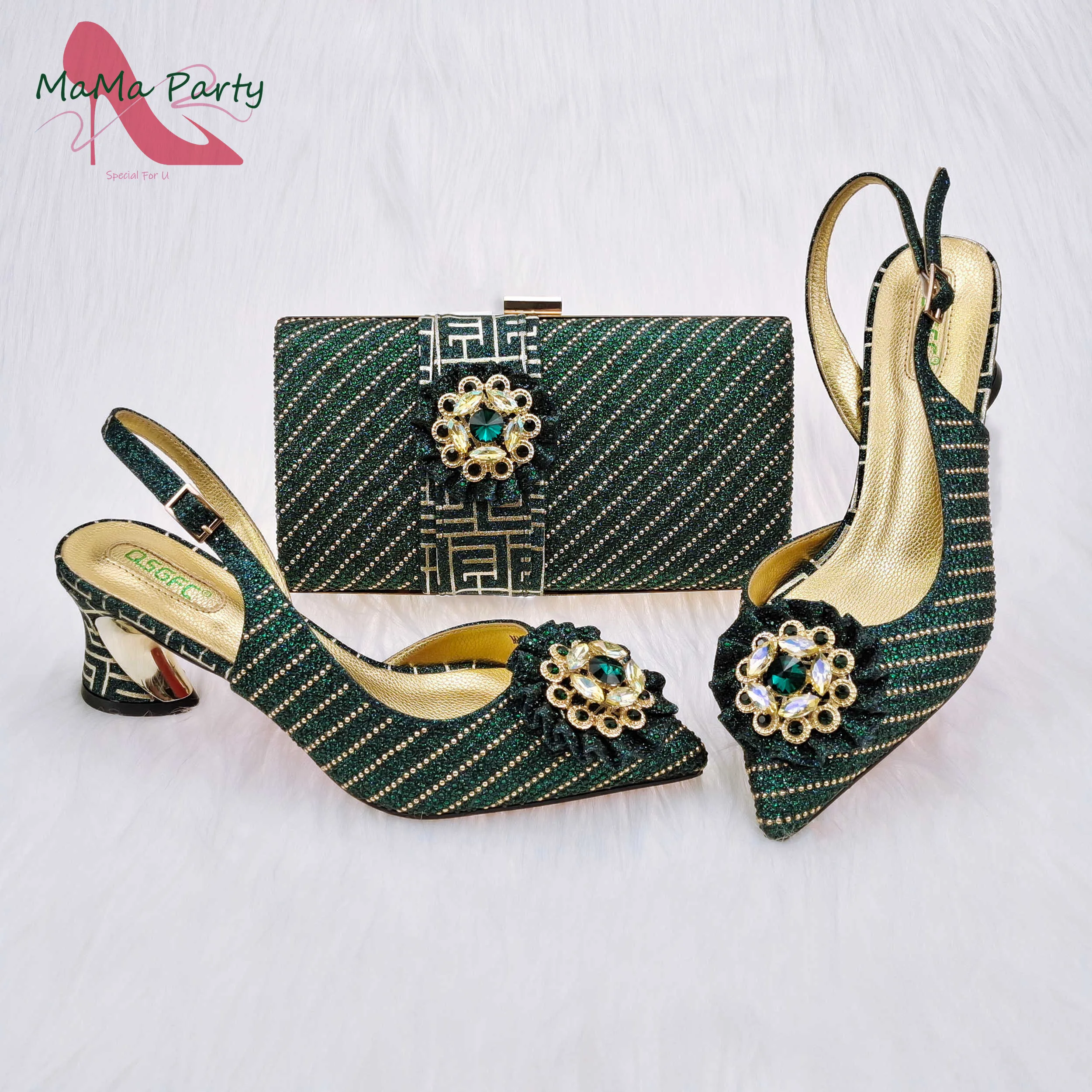 

2023, Высококачественный новый дизайн, соответствующий стандартам зеленого цвета, удобные каблуки с кристаллами для свадебной вечеринки