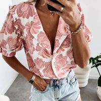 women floral print lantern sleeve ruffles casual button tops summer v neck t shirts office female elegant clothing 2021 popular