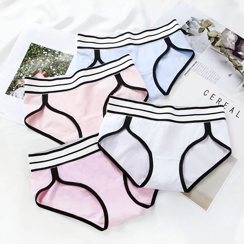 

Women's Stripe Cotton Shorts Underpants Intimates Women Lingerie Comfortable Breathable Female Panties Soft Mid Waist Briefs