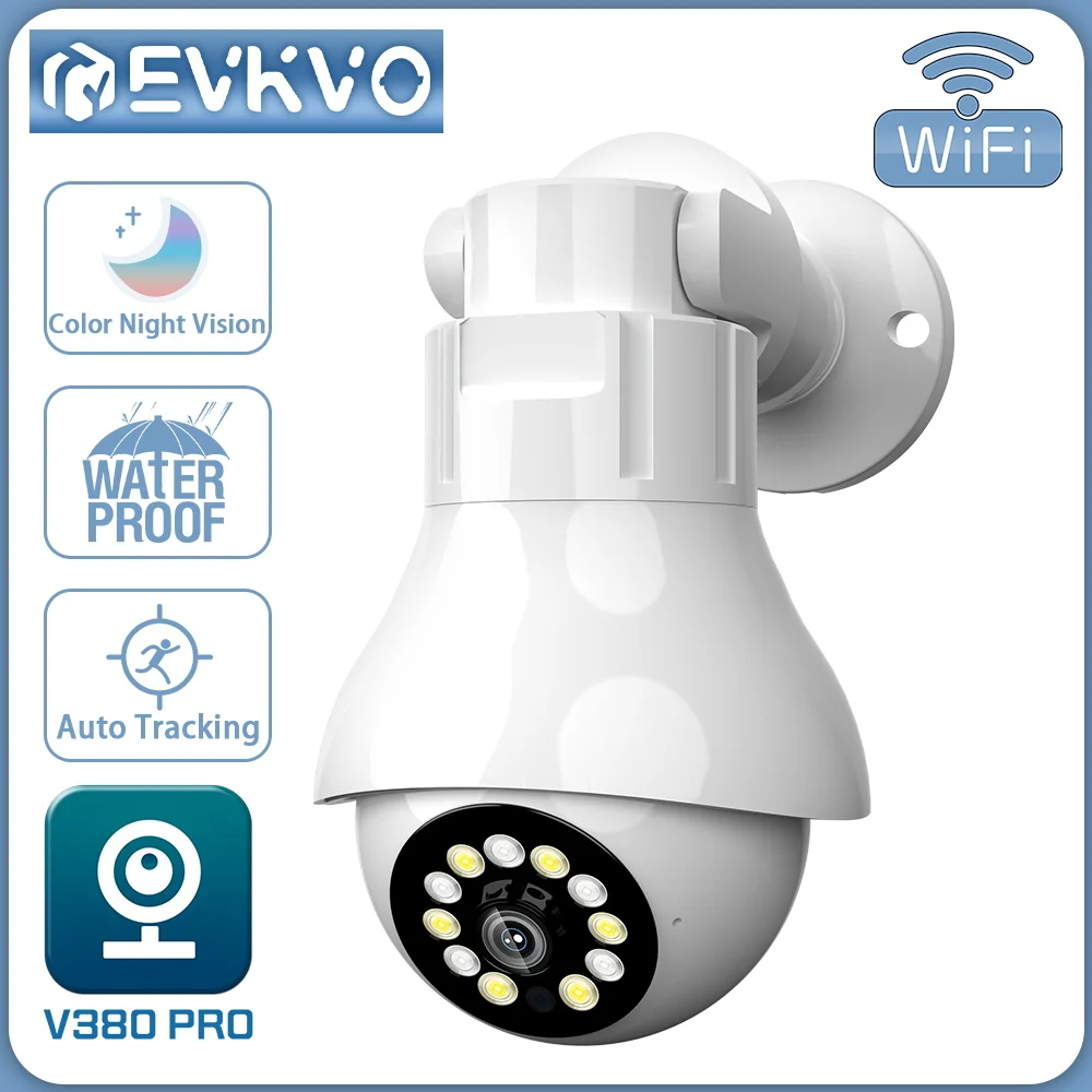 

EVKVO 4MP E27 Bulb WIFI Surveillance Camera Auto Tracking 360 Outdoor PTZ IP Camera CCTV 30M Night Vision Video Security Canera