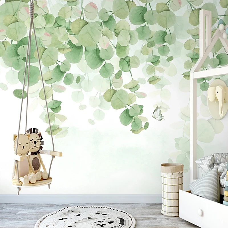 

Custom Large Size 3D Mural Wallpaper Watercolor Green Leaves Wall Painting Living Room Bedroom Home Decoration Papel De Parede