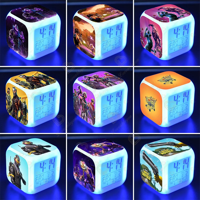 

LED Fortnite Print 7 Color Alarm Clock Light Temperature Action Toy Children's Alarm Clock Night Light Colorful Changing Clock
