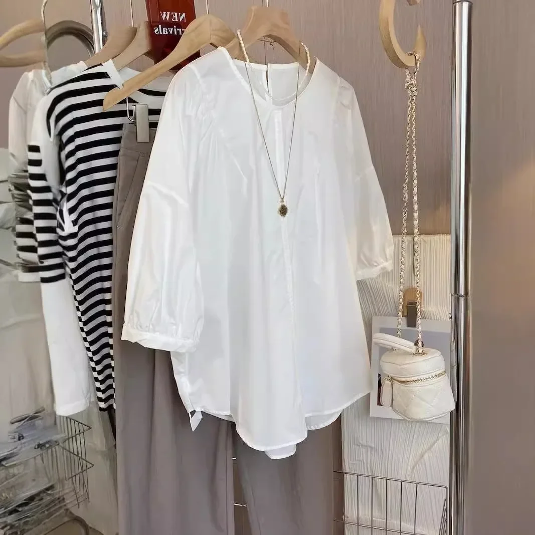 Простая рубашка со средним рукавом для поездок на работу женская корейская