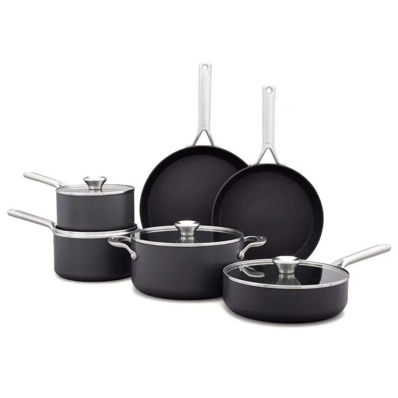 

Fast Shipping Professional Hard Anodized PFAS-Free Nonstick, 10 Piece Cookware Set, Induction, Black