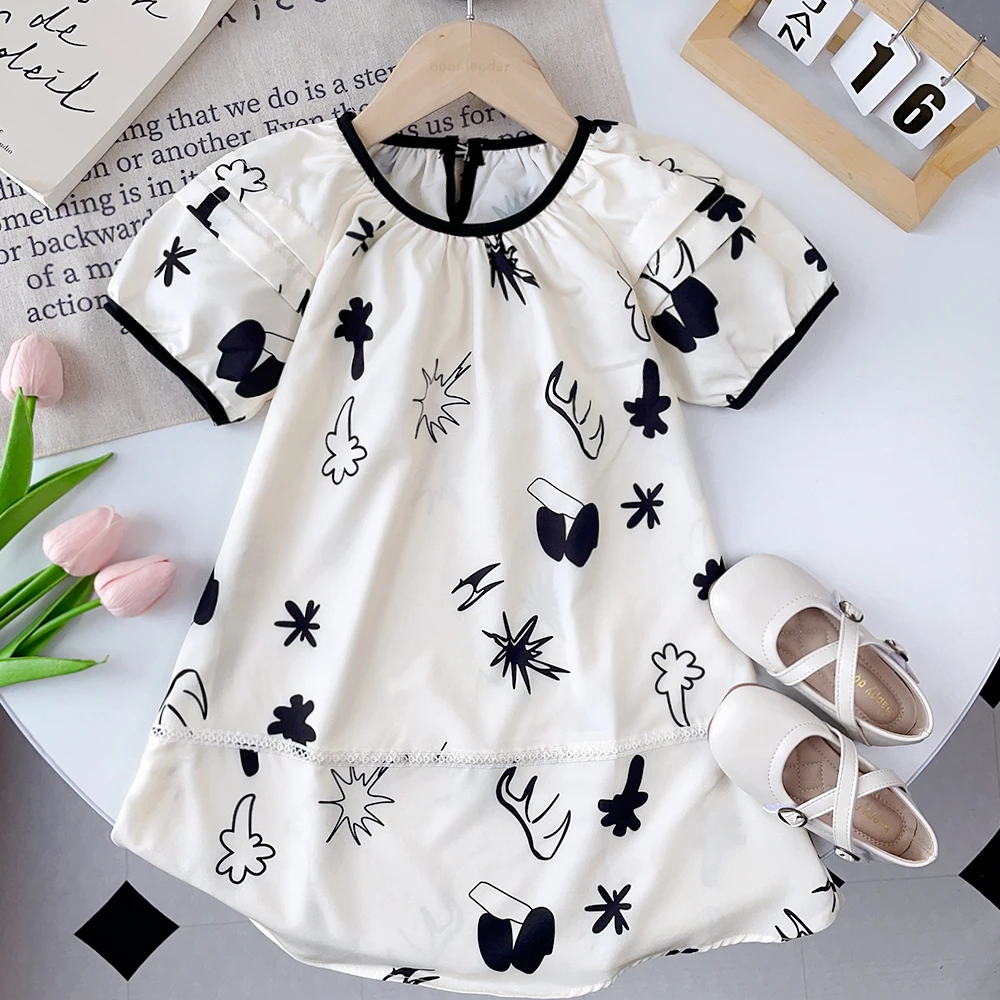 

Menoea New Summer Black Floral Dress Child Girls Casual Dresses Children's Clothing Party Princess Sundress Print Kids Clothes
